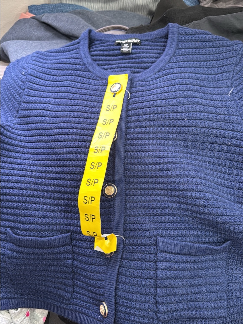 Talbots Navy Ribbed Button-Front Cardigan